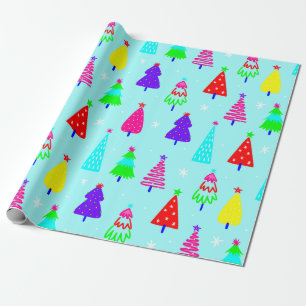 Papel De Presente árvore azul de natal colorida pop art