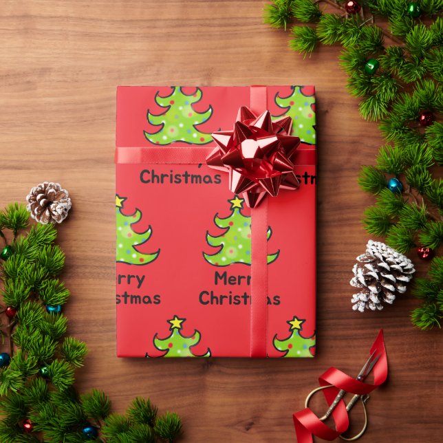 Papel De Presente Árvore Caprichosa de Natal Feliz (Presente de Natal)