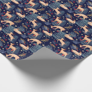 Papel De Presente Árvore da meia-noite da rena & de Natal da