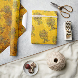 Papel De Presente Árvore Da Vida - Espirais Folhas Frutas 1