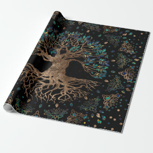 Papel De Presente Árvore da vida - Ouro de iggdrasil e ornamento de