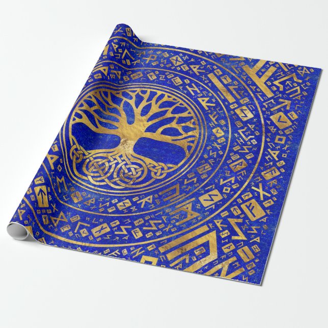 Papel De Presente Árvore da vida - Yggdrasil - Lapis Lazuli (Desenrolado)
