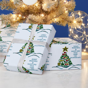 Papel De Presente Árvore de Artesanato Festiva no Natal Azul de Alic