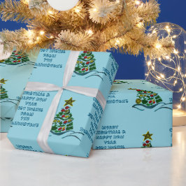 Papel De Presente Árvore de Artesanato Festiva no Natal Azul Pálido