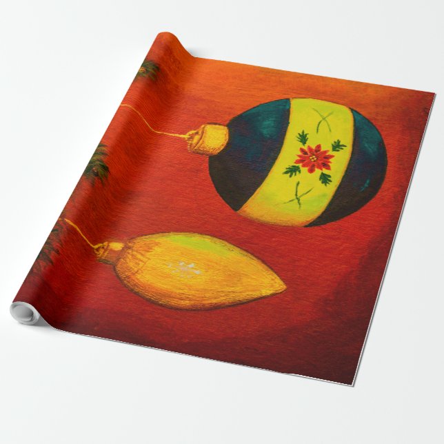 Papel De Presente Árvore de bolas de Natal em vermelho (Desenrolado)