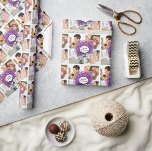 Papel De Presente Árvore de Casamento com Folha de Coração Roxo Radi