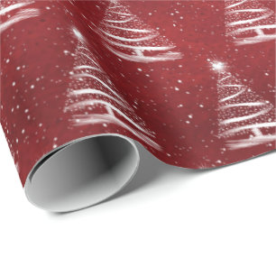 Papel De Presente árvore de estrela de Natal branca em vermelho