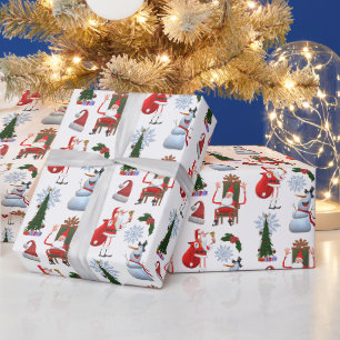 Papel De Presente Árvore de Inverno Caprichosa com Papai Noel e Bone