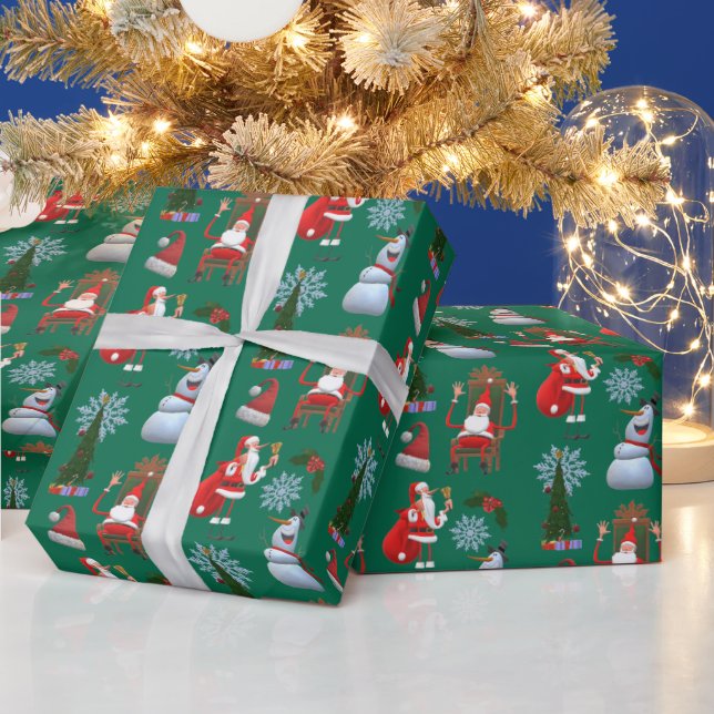 Papel De Presente Árvore de Inverno Caprichosa com Papai Noel e Bone (Feriados)