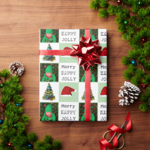 Papel De Presente Árvore de Natal Alegre Chapéu do Papai Noel Foto d