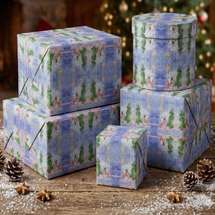 Papel De Presente Árvore de Natal Alegre E Boneco de Neve Gelado Aqu