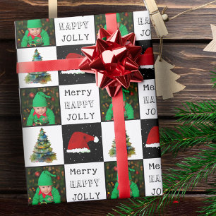 Papel De Presente Árvore de Natal Alegre e Divertida Chapéu de Papai