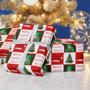 Papel De Presente Árvore de Natal Alegre e Divertida Chapéu de Papai