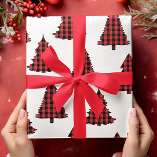 Papel De Presente Árvore de Natal Alegre Padrão Xadrez Búfalo Simple