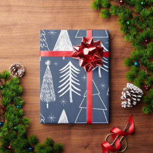 Papel De Presente Árvore de Natal - Árvore Evergreen - Azul-Pinheira