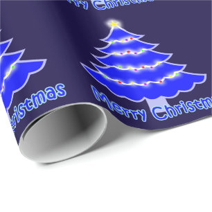Papel De Presente Árvore de Natal Azul