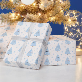Papel De Presente Árvore de Natal Azul Moderna Fofa