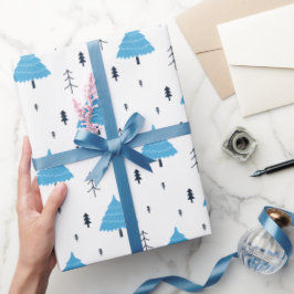 Papel De Presente Árvore de Natal Azul Padrão