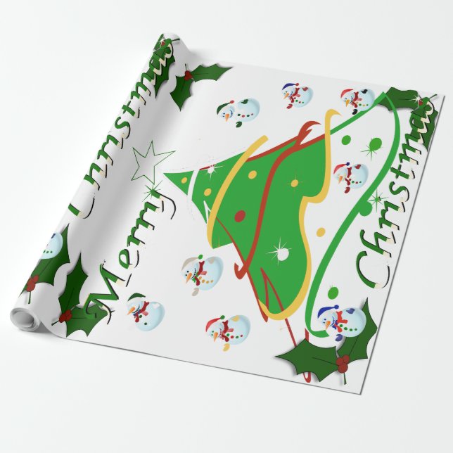 Papel De Presente Árvore de Natal & Bonecos de Neve  - (Desenrolado)