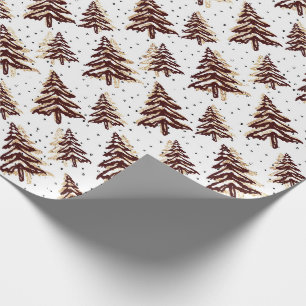 Papel De Presente Árvore de Natal Borgonha e Dourado padrão de bri