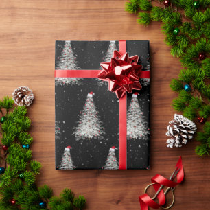 Papel De Presente Árvore de Natal Branca com Papai Noel