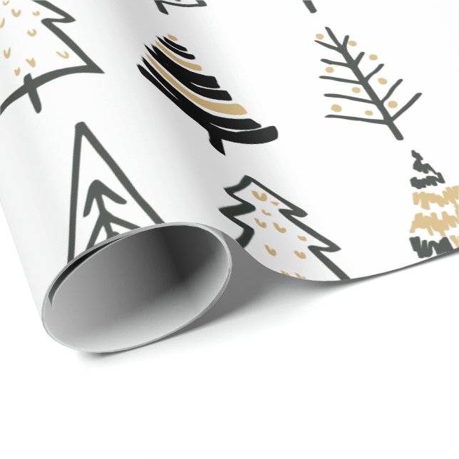 Papel De Presente Árvore de Natal branca e preto moderno, simples (Ponta do rolo)