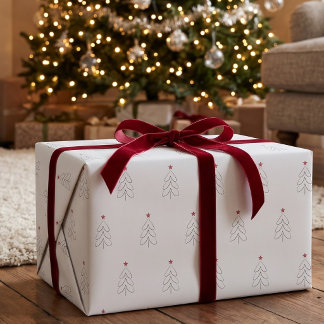 Papel De Presente Árvore de Natal Branca Minimalista Moderna