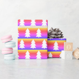 Papel De Presente Árvore de Natal branca Púrpura Laranja