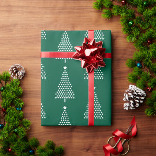 Papel De Presente Árvore de Natal Branco Padrão em Verde