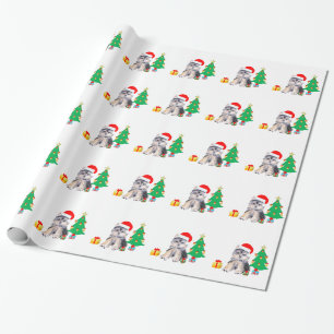 Papel De Presente Árvore de Natal, cachorrinho Yorkshire fofo e pres