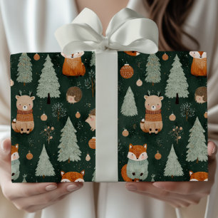 Papel De Presente Árvore de Natal Caprichosa com Raposa Vermelha Ver
