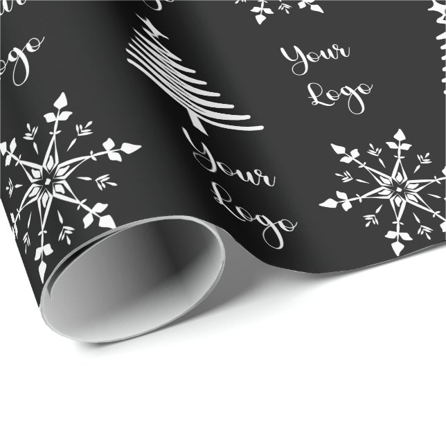 Papel De Presente Árvore de Natal Chic Preto Branco Personalizada co (Ponta do rolo)