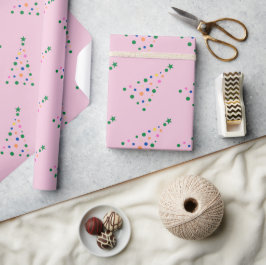 Papel De Presente Árvore de Natal Colorida Moderna Rosa