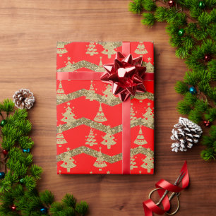 Papel De Presente Árvore de natal com brilho vermelho