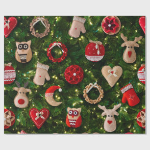 Papel De Presente Árvore de Natal com brinquedos de feltro