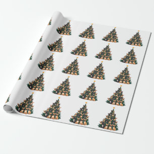 Papel De Presente Árvore de Natal Com Cães Terrier Gift Xmas