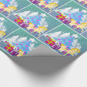 Papel De Presente Árvore de Natal com Cavalo e presentes