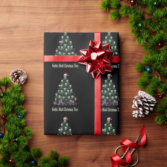 Papel De Presente Árvore de Natal com Caveira Gótica | Alternativa A (Presente de Natal)