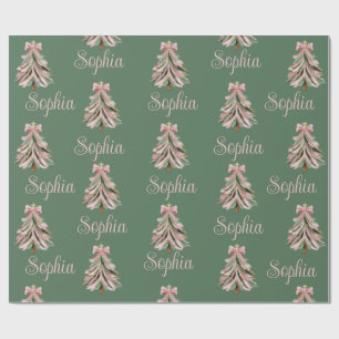 Papel De Presente Árvore de Natal com Laço Croquette Nome Personaliz