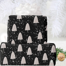 Papel De Presente Árvore de Natal com Neve Charme de Inverno