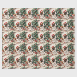 Papel De Presente Árvore de Natal com São Bernardo em Aquarela