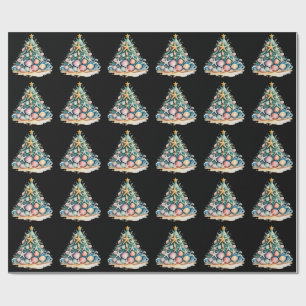 Papel De Presente Árvore de Natal Conchas Oceano Água Estrela do Mar