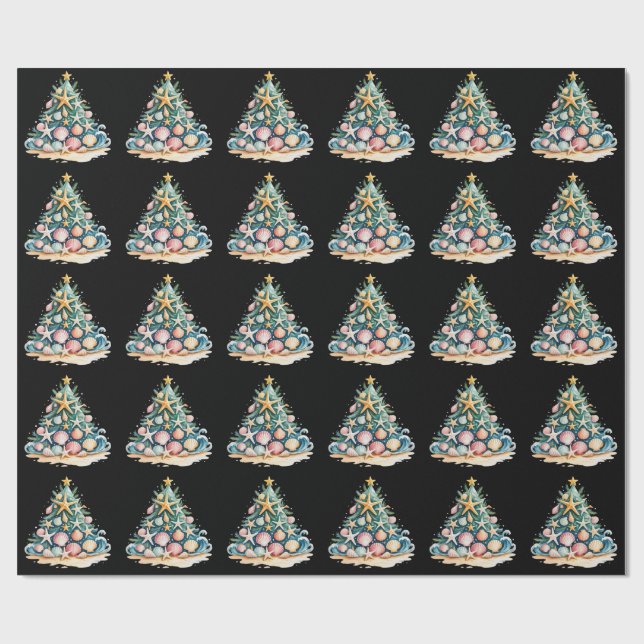 Papel De Presente Árvore de Natal Conchas Oceano Água Estrela do Mar (Aberto)