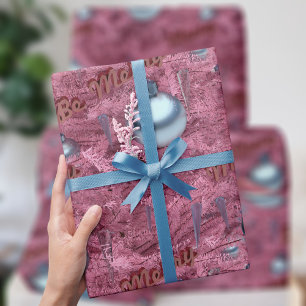 Papel De Presente Árvore de Natal Cor-de-Rosa Alegre Padrão Festa de