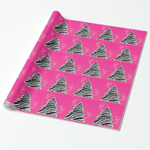 Papel De Presente Árvore de Natal cor-de-rosa da zebra