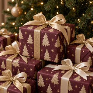 Papel De Presente Árvore de Natal Creme em Aquarela Mal-humorada Bor