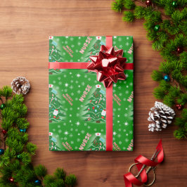 Papel De Presente Árvore de Natal da Enfermeira Fundo Verde