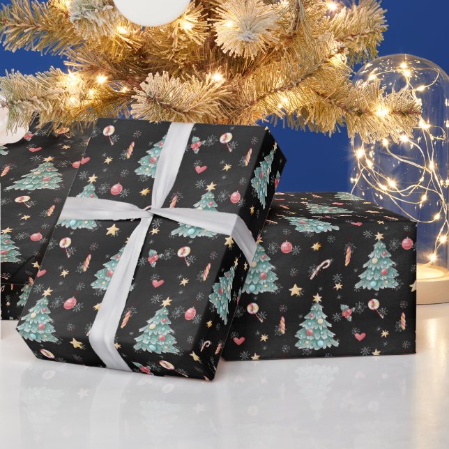 Papel De Presente Árvore de Natal de Aquarela (Feriados)