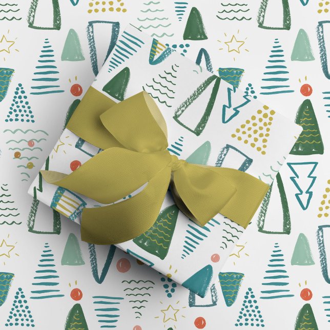 Papel De Presente Árvore de Natal de Aquarela (Watercolor Christmas trees wrapping paper.)