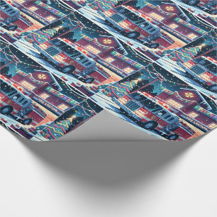 Papel De Presente Árvore de Natal de Caminhão de Fogo e Férias de Ne